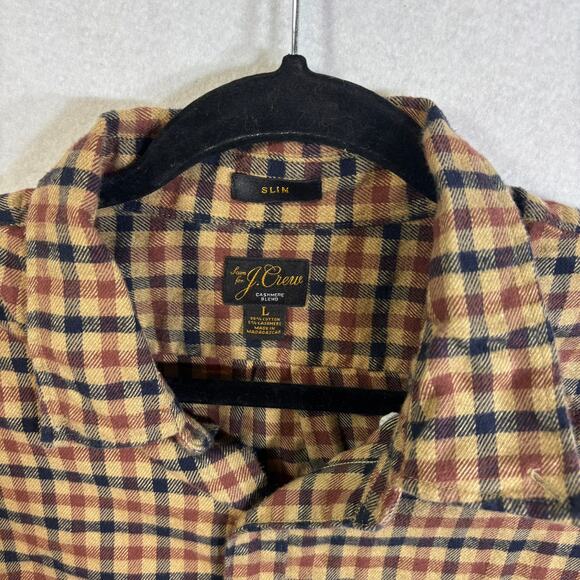 J. Crew Gingham Tan Maroon Blue Cashmere Blend Button Down Flannel Shirt Size L - Picture 2 of 7